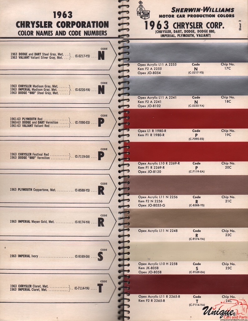 1963 Chrysler Paint Charts Williams 3
